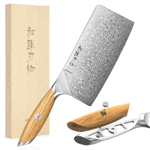 HEZHEN 18,5 cm Damast Hackmesser (Olivenholz)