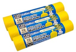 Vallian Vallian Gelbe Müllsäcke 120 L, 30 Stück (3 Rollen)