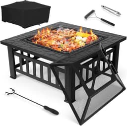 TLSUNNY TLSUNNY Feuerschale 81 cm mit Funkenschutz und Grill