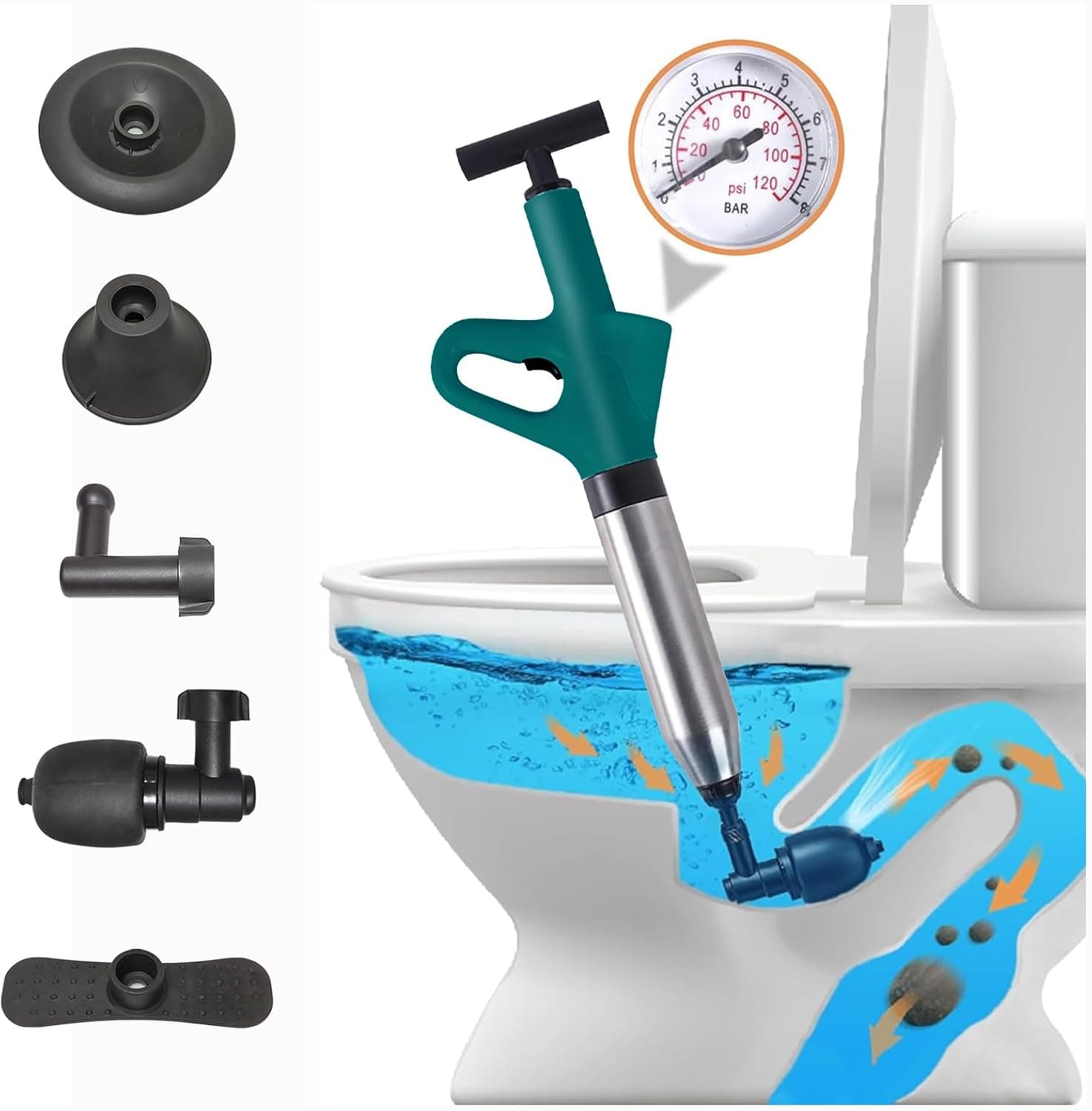 ALLILUYAA Druckluft Rohrreiniger 7 Bar mit Manometer