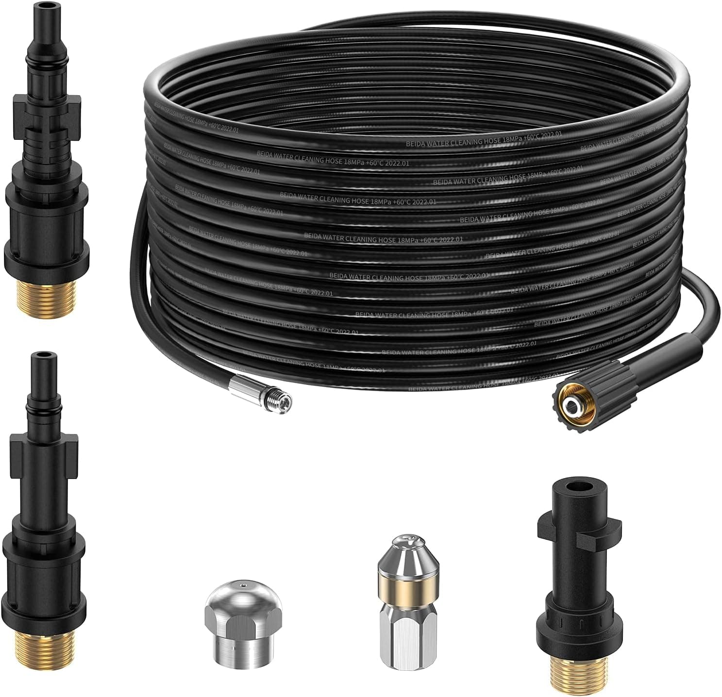 OHAYORI 15m Rohrreinigungsschlauch mit 5 Adaptern