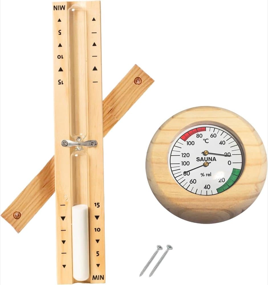 KEORHEZ Set Sanduhr und Holzthermometer