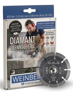 WSW Diamanttechnik WSW Diamanttrennscheibe 125 mm, gesintert, Segment 12 mm, Bohrung 22,23 mm
