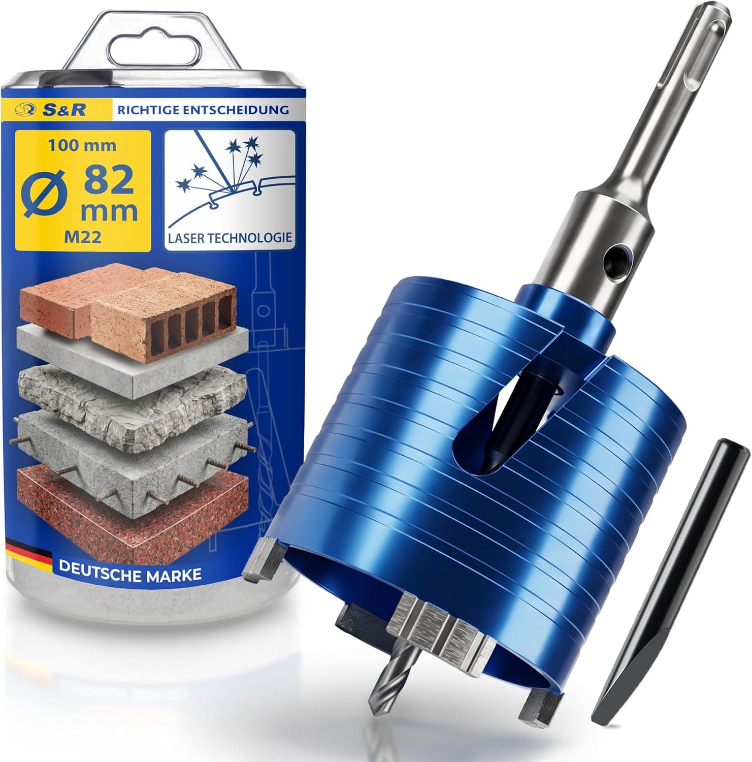 S&R Diamantkernbohrer 82 mm SDSplus Dosenbohrer für Beton, Vollziegel...