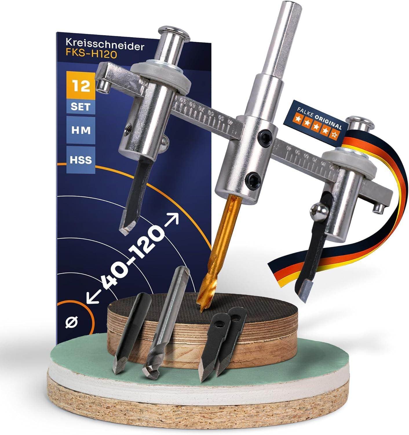 Falke FKSH Kreisschneider, verstellbare Lochsäge, Universalschneider für Holz, Kunststo...