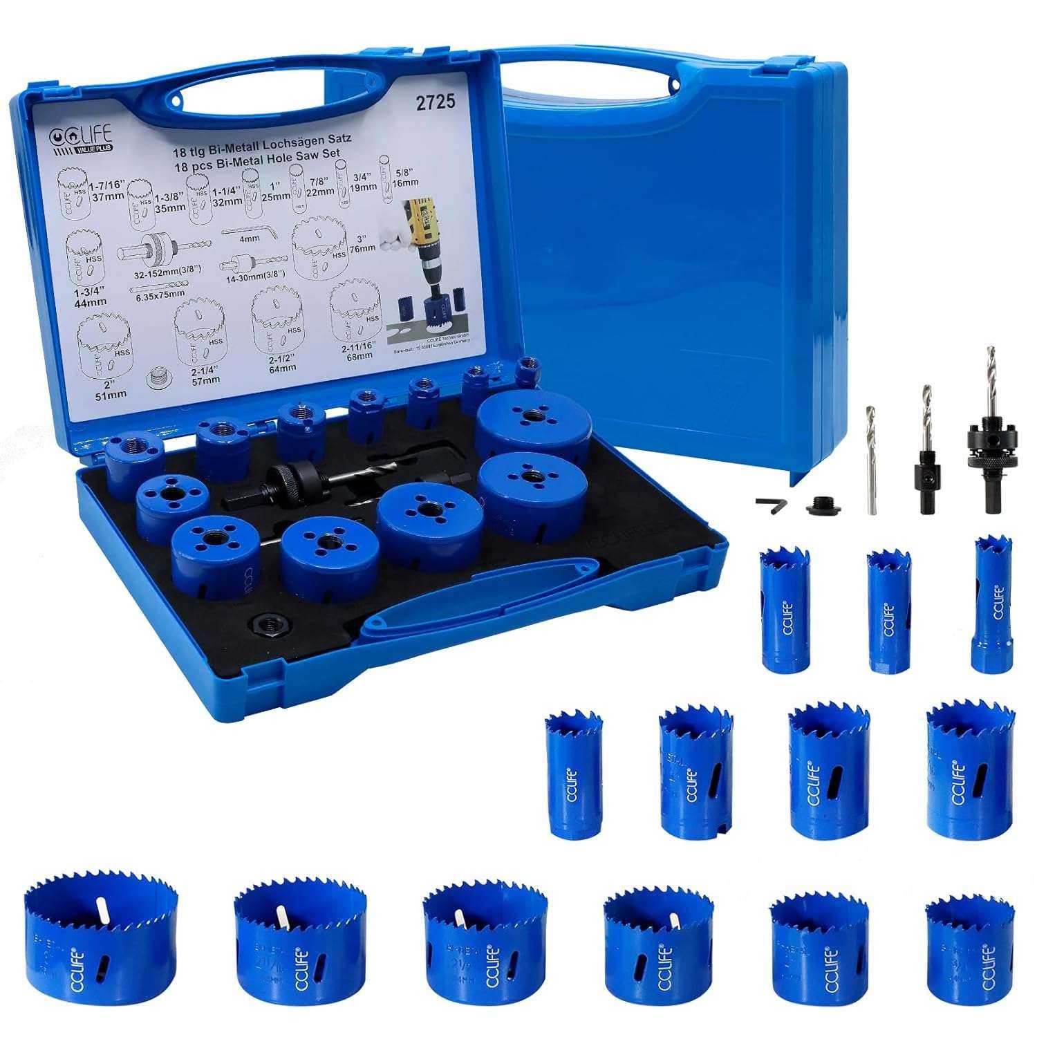 CCLIFE BiMetall-Lochsägen-Set 18-teilig