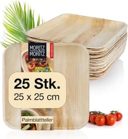 Bio-Einweggeschirr – Testsieger Moritz & Moritz Palmblatt Teller 25×25 (25er)