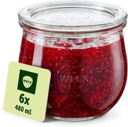 Weck Weck Gläser 480ml – 6er Set mit Deckeln – Tulpenform – robuste, stapelbare Einkoch- & Einweckgläser - ideal für Meal Prep, Overnight Oats, Dessert & Marmelade – wiederverwendbar – Made in Germany