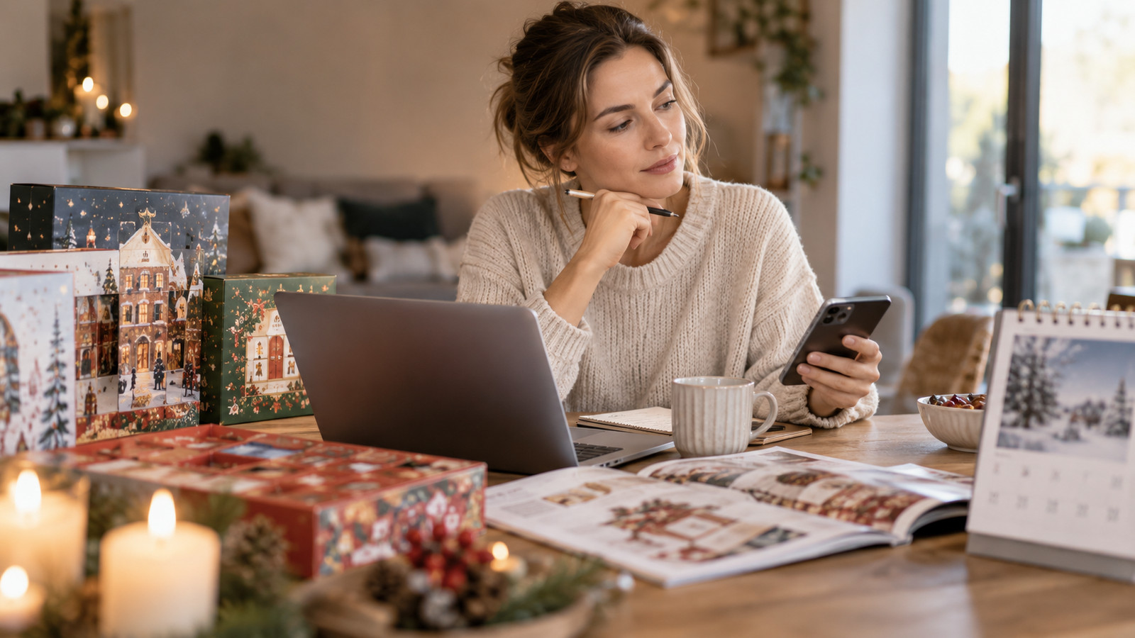 Adventskalender und Kalenderblatt mit November-Datum auf einem Tisch