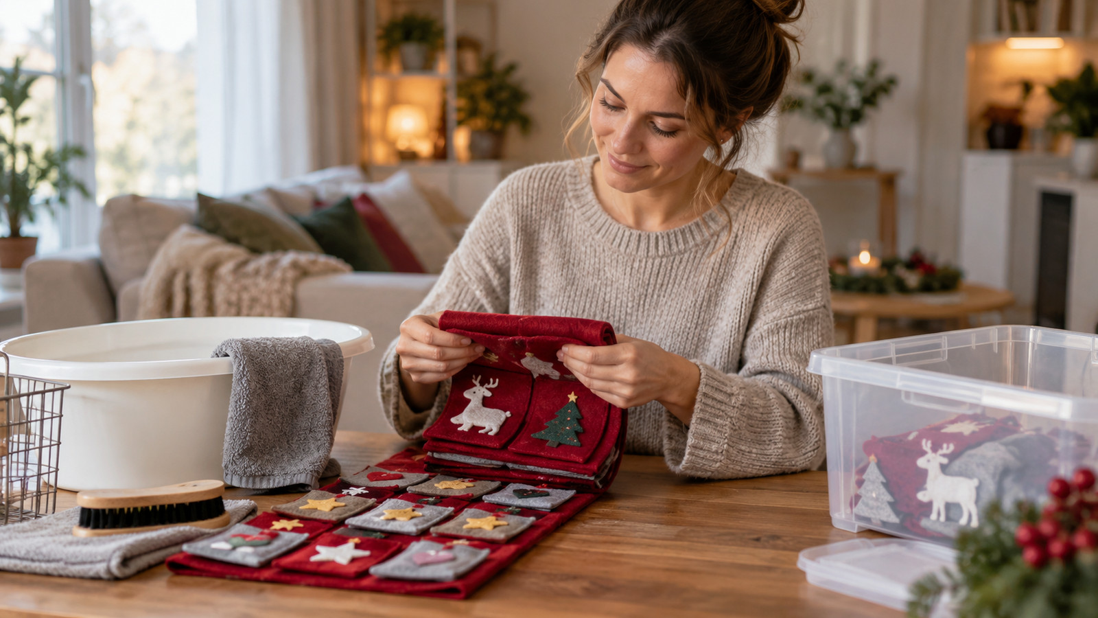 Filz Adventskalender Pflege: waschen, trocknen, lagern