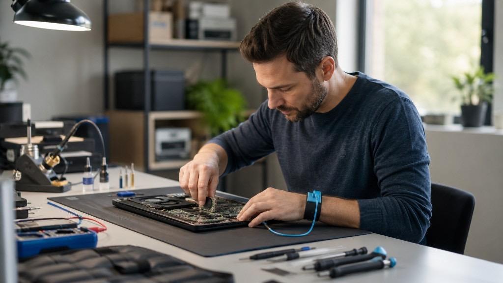 ESD-Arbeitsplatz mit geerdetem Armband und Matte – Orientierung für Betriebe und Selbstständige