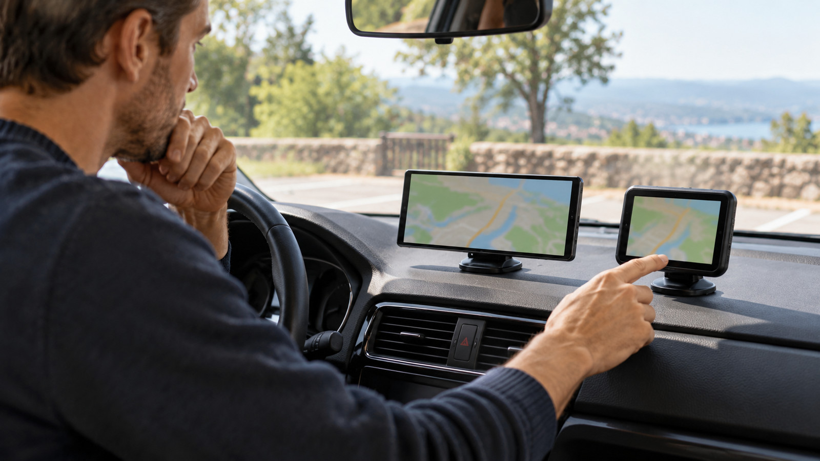 CarPlay-Display und Offline-Navi nebeneinander im Fahrzeug