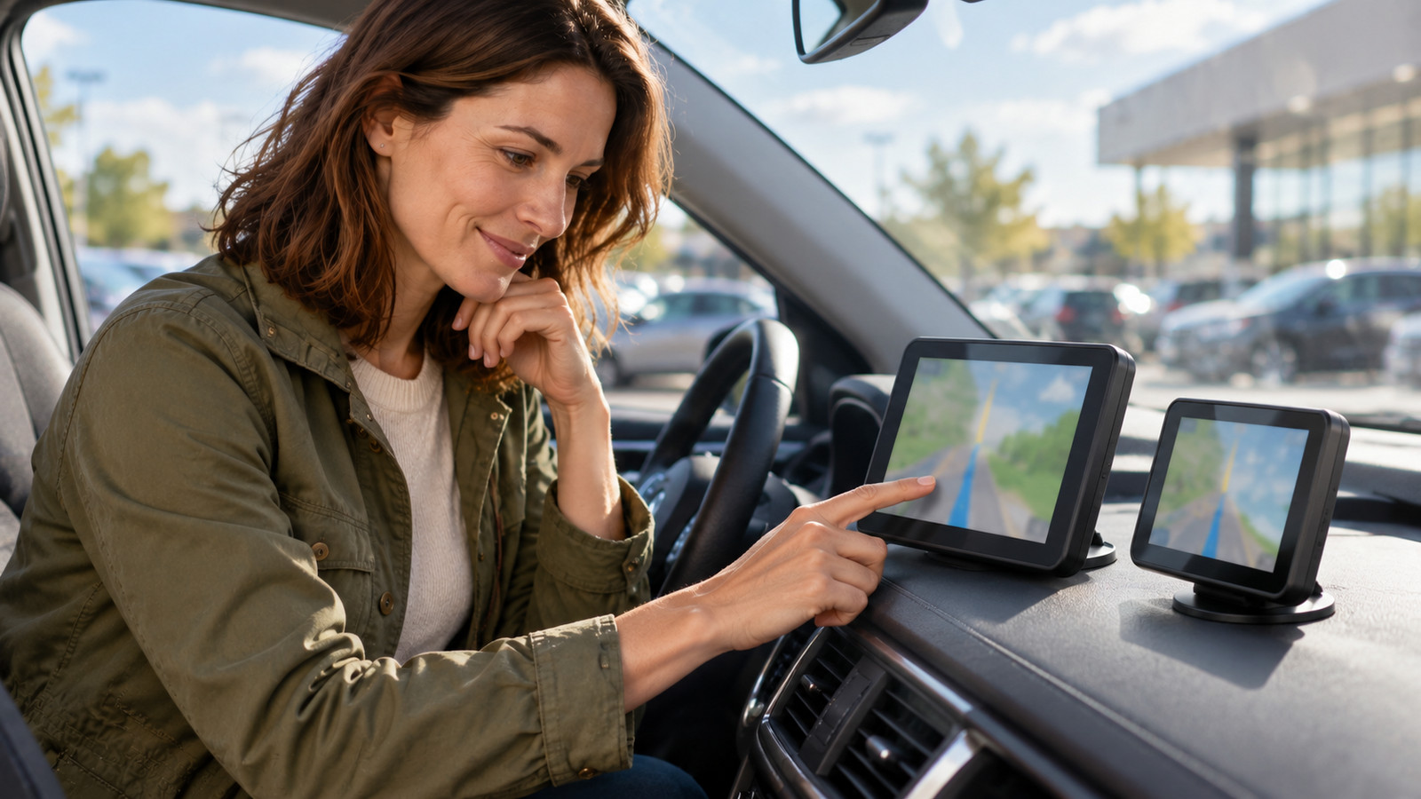 Marken-Navi und Budget-7-Zoll-Gerät nebeneinander im Auto