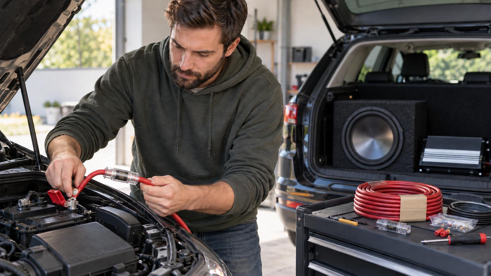 Kabel und Sicherung für die Auto-Endstufe