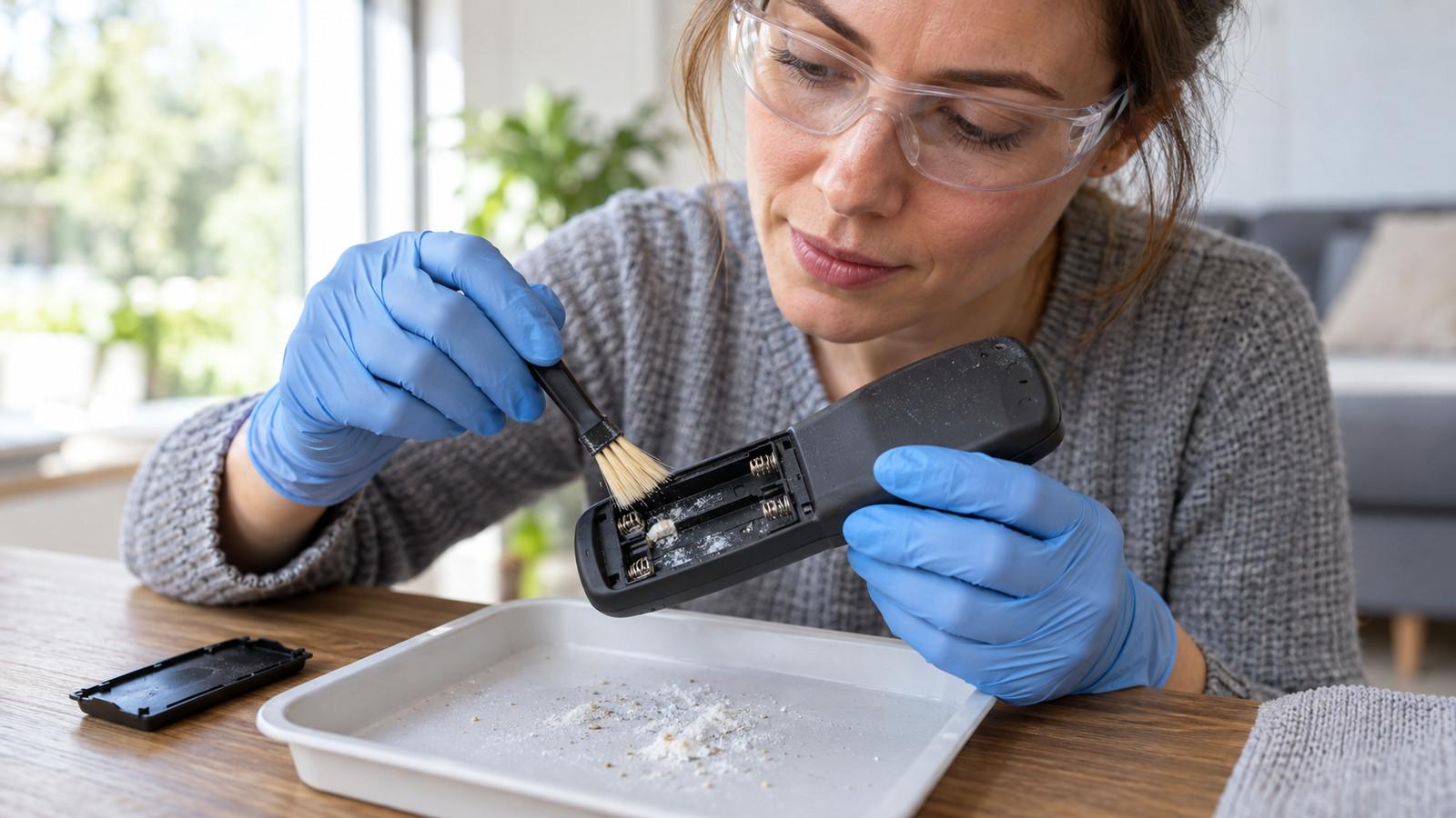 Batteriefach nach Auslauf reinigen