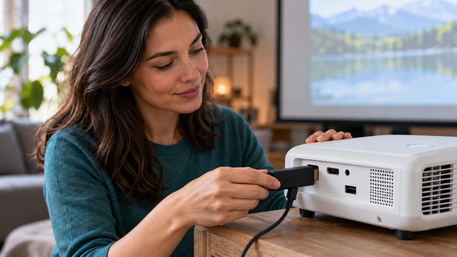 Streaming-Stick am HDMI-Anschluss eines Beamers