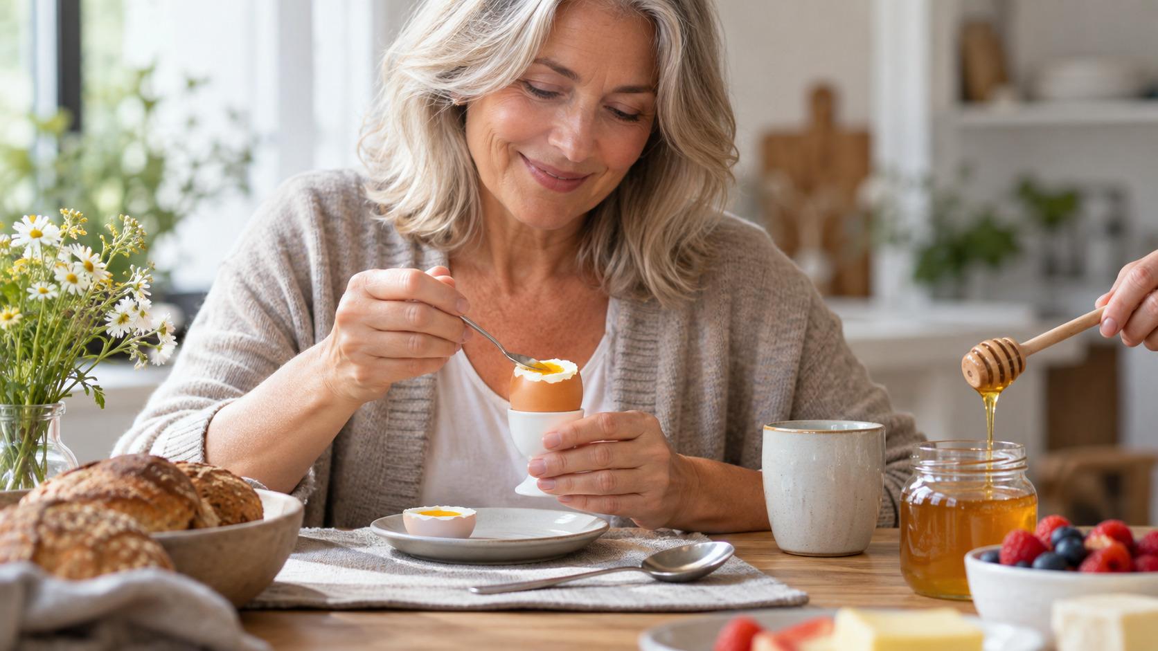 Kleine Löffel: Ei, Honig, Tee, Grapefruit