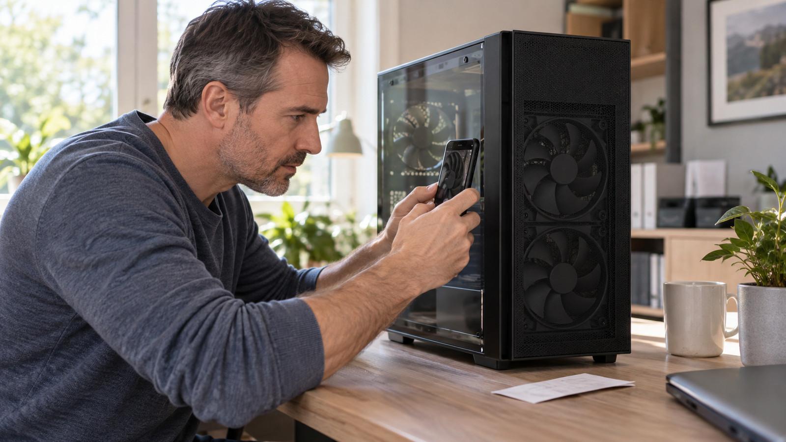 PC-Gehäuse mit seitlicher Glasscheibe und Front-Lüftern, typisch für Reklamationen in den ersten Monaten