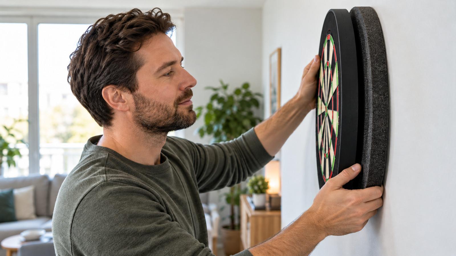 Leise montierte Dartscheibe mit Dämmung in einer Wohnung