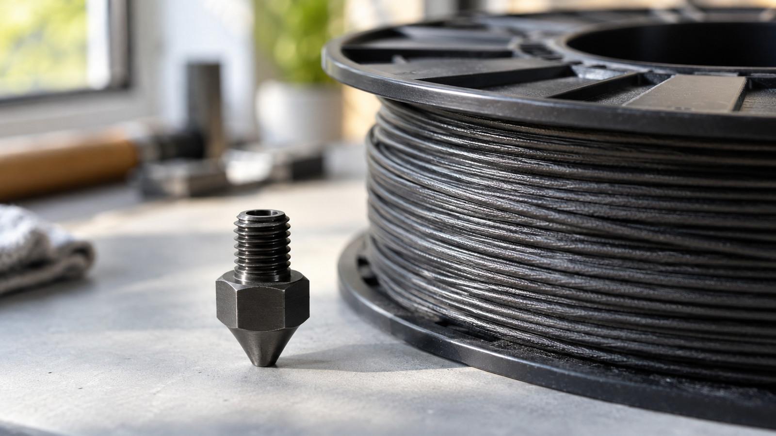 Gehärtete Düse bei Kohlefaser-Filament