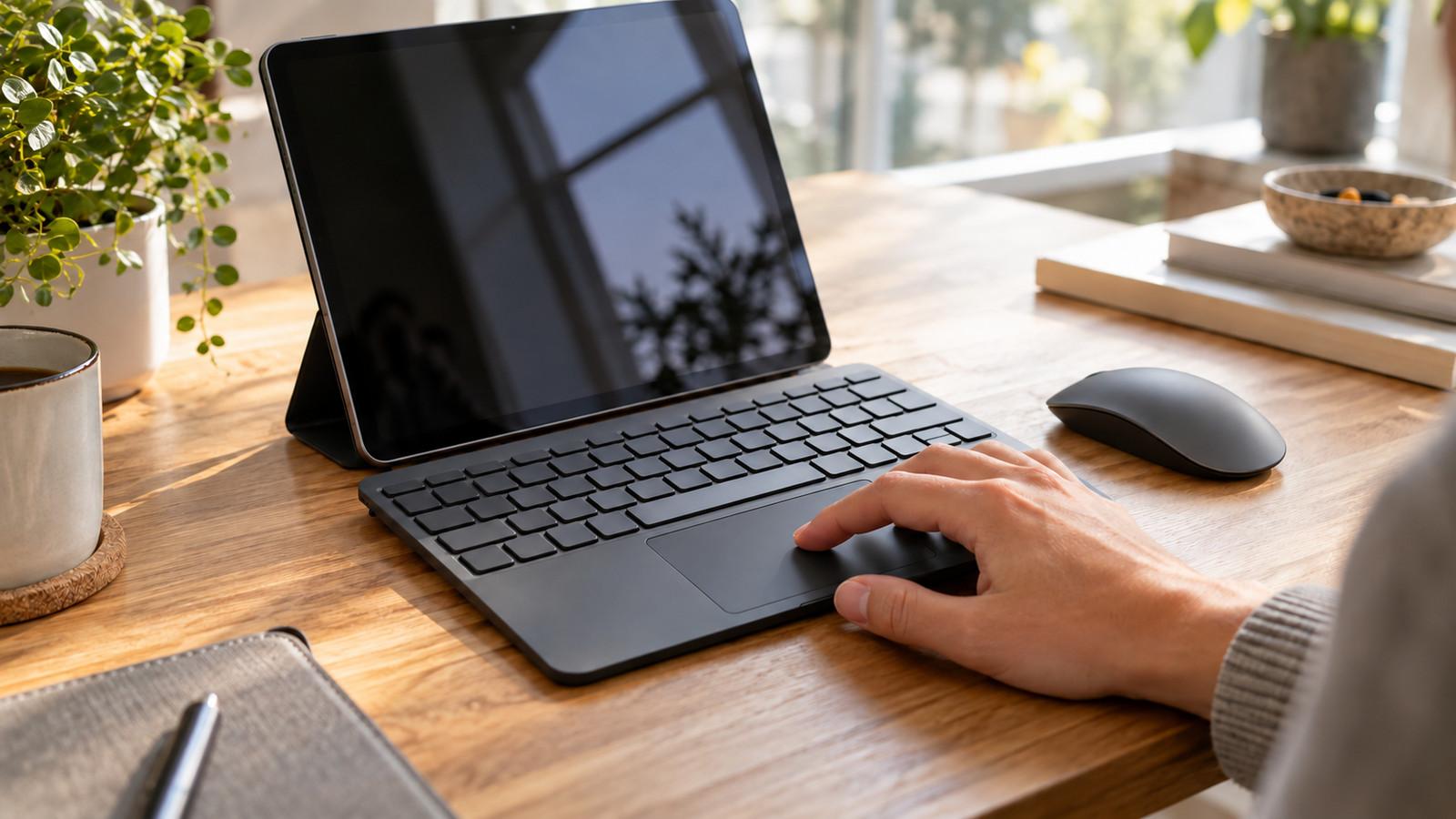 Tablet mit Tastatur, Touchpad und separater Maus