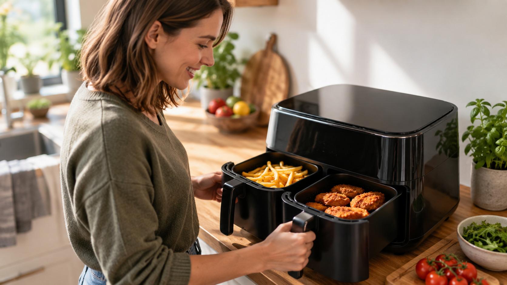 Heißluftfritteuse zwei Fächer oder Doppelfritteuse