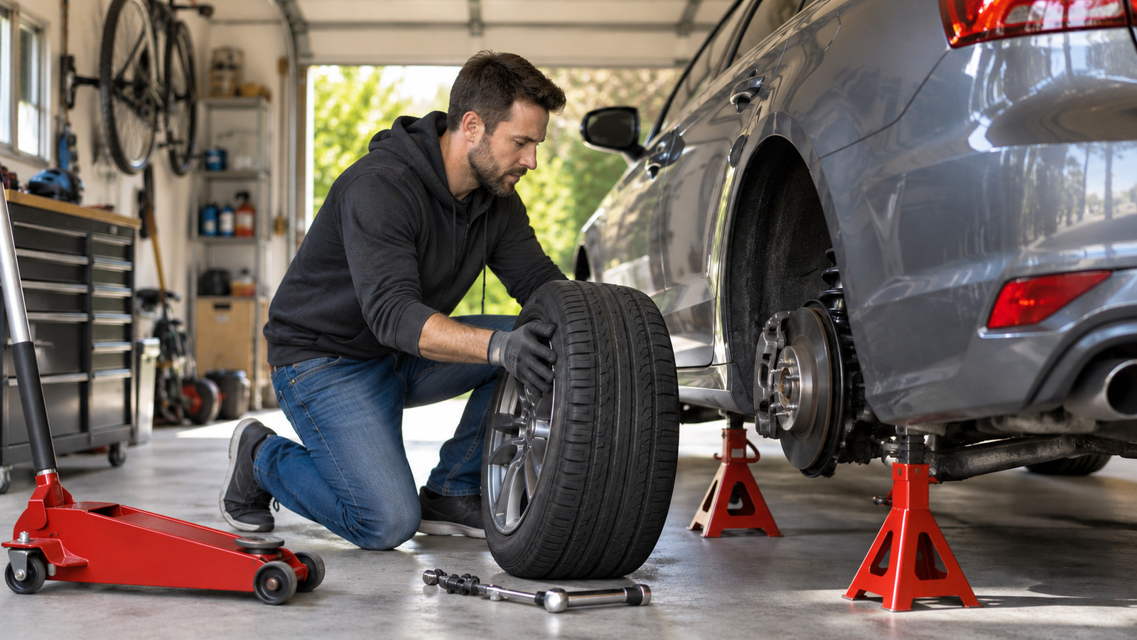 Wagenheber Unterstellbock sicher: Kombi in der Garage