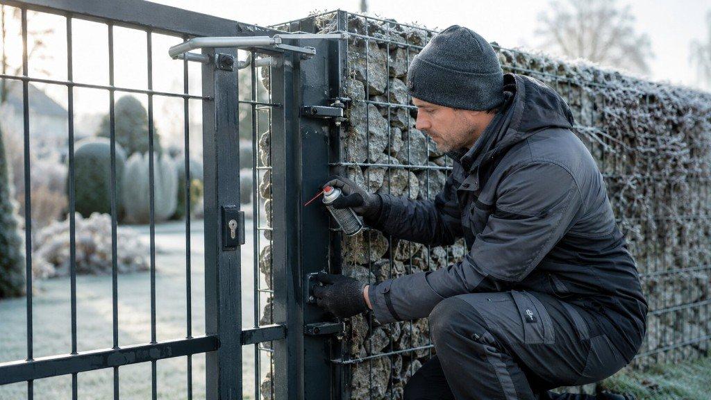 Wintercheck Tor, Schließer und Gabione: Frost