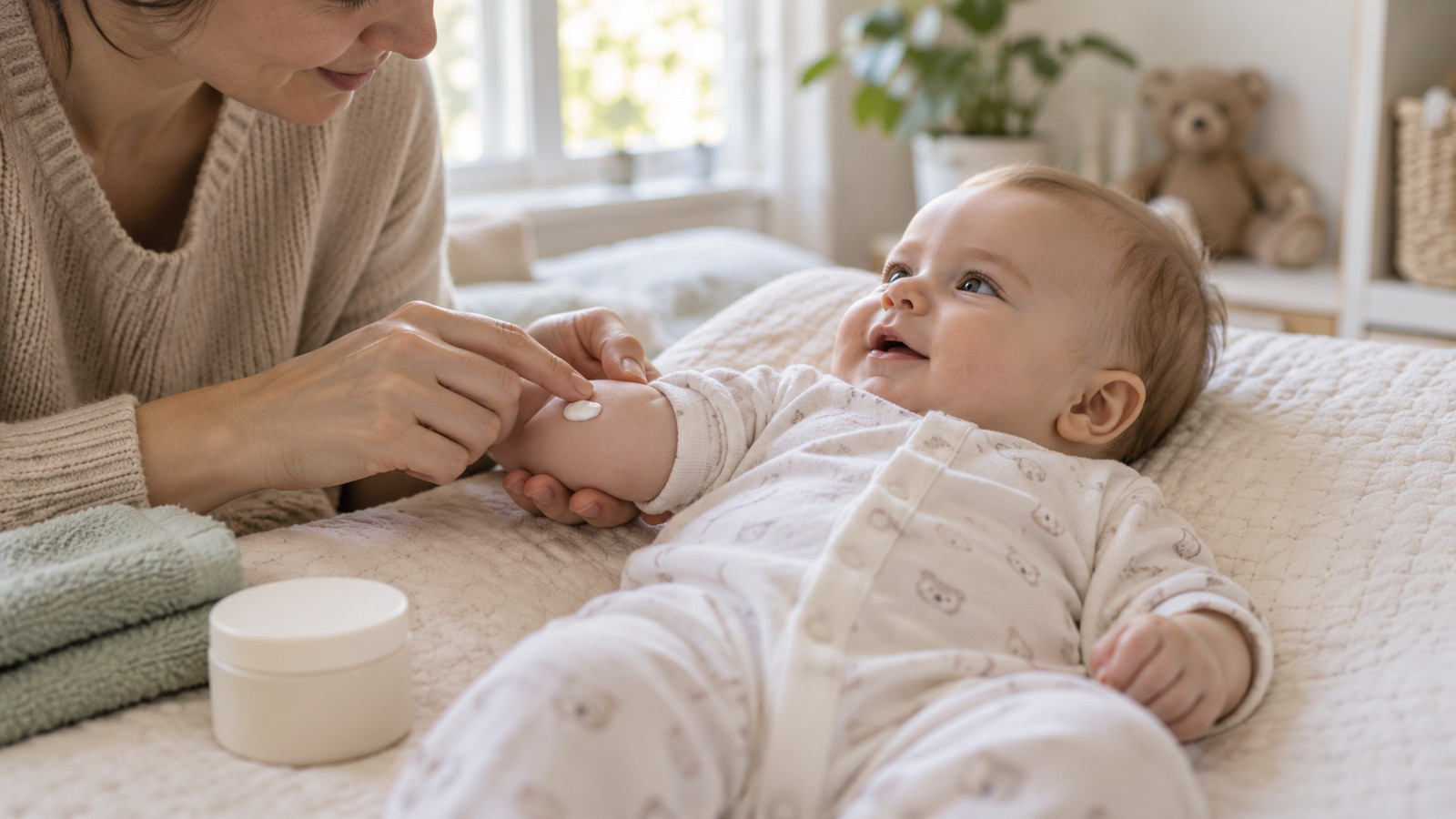 Babyhaut nach dem Baden pflegen