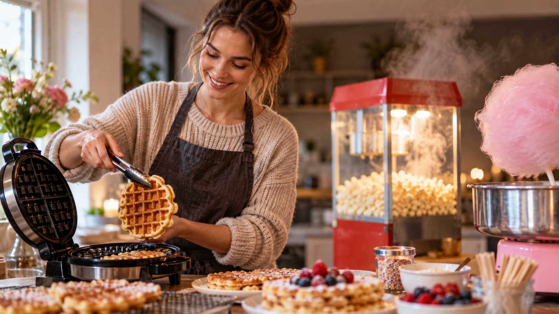 Party-Snacks zu Hause: Waffeln, Popcorn und Zuckerwatte