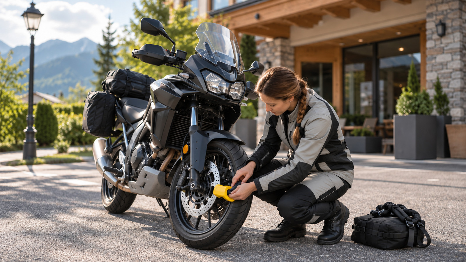 Motorrad ohne Festpunkt sichern: Disc Lock und Ort