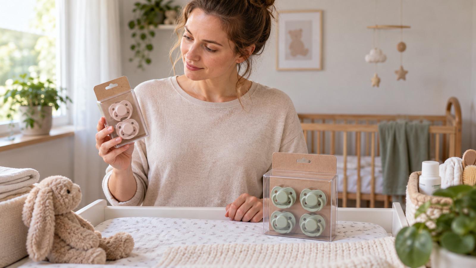 Zweier- und Viererpackung Philips Avent Schnuller nebeneinander auf einem Wickeltisch