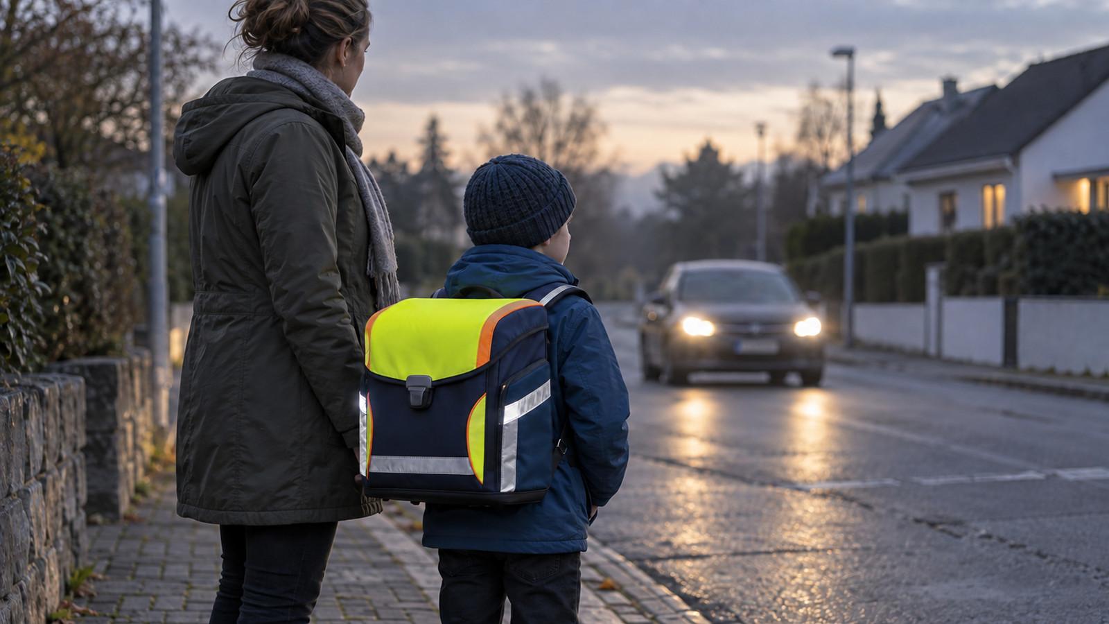 Fluoreszenz und Reflektoren auf dem Schulweg
