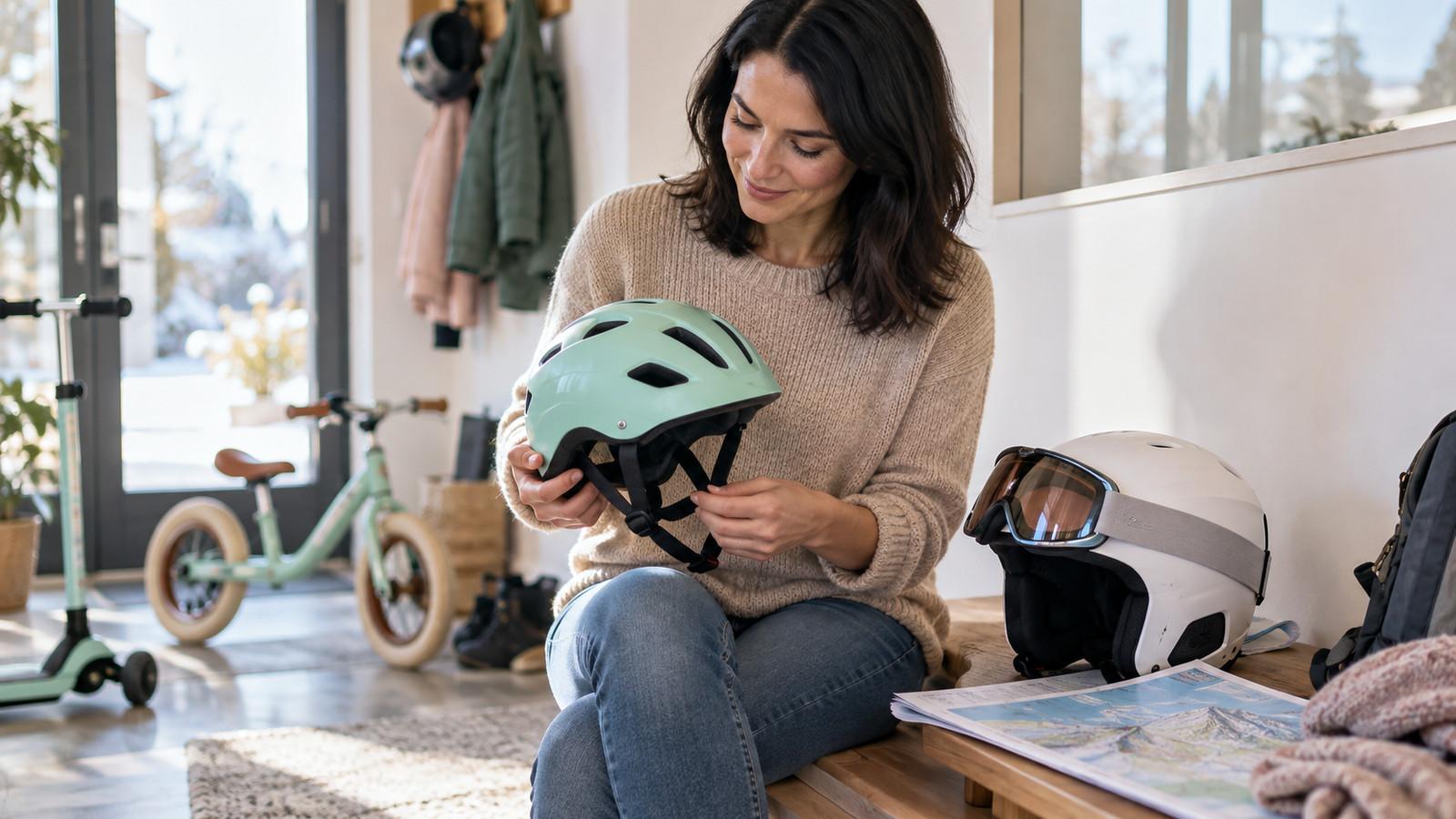 Kinderhelm für Roller und Fahrrad neben einem Skihelm mit anderer Norm