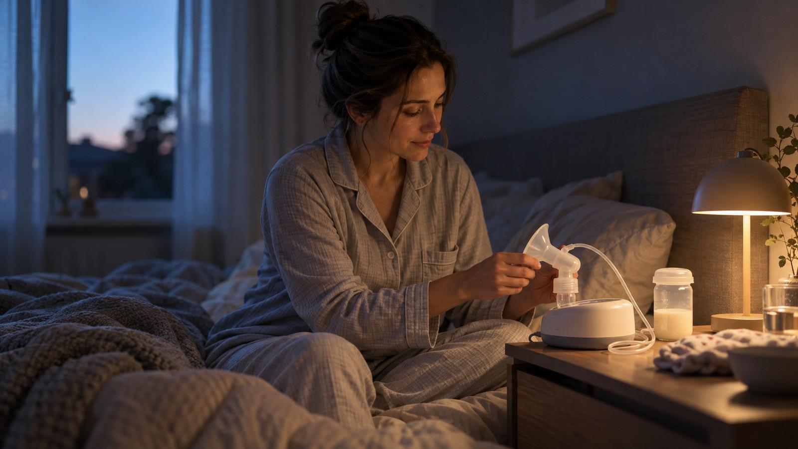 Gedimmtes Licht neben der Milchpumpe auf dem Nachttisch