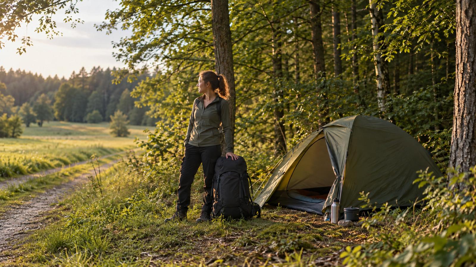 Kleines Zelt am Waldrand in Deutschland