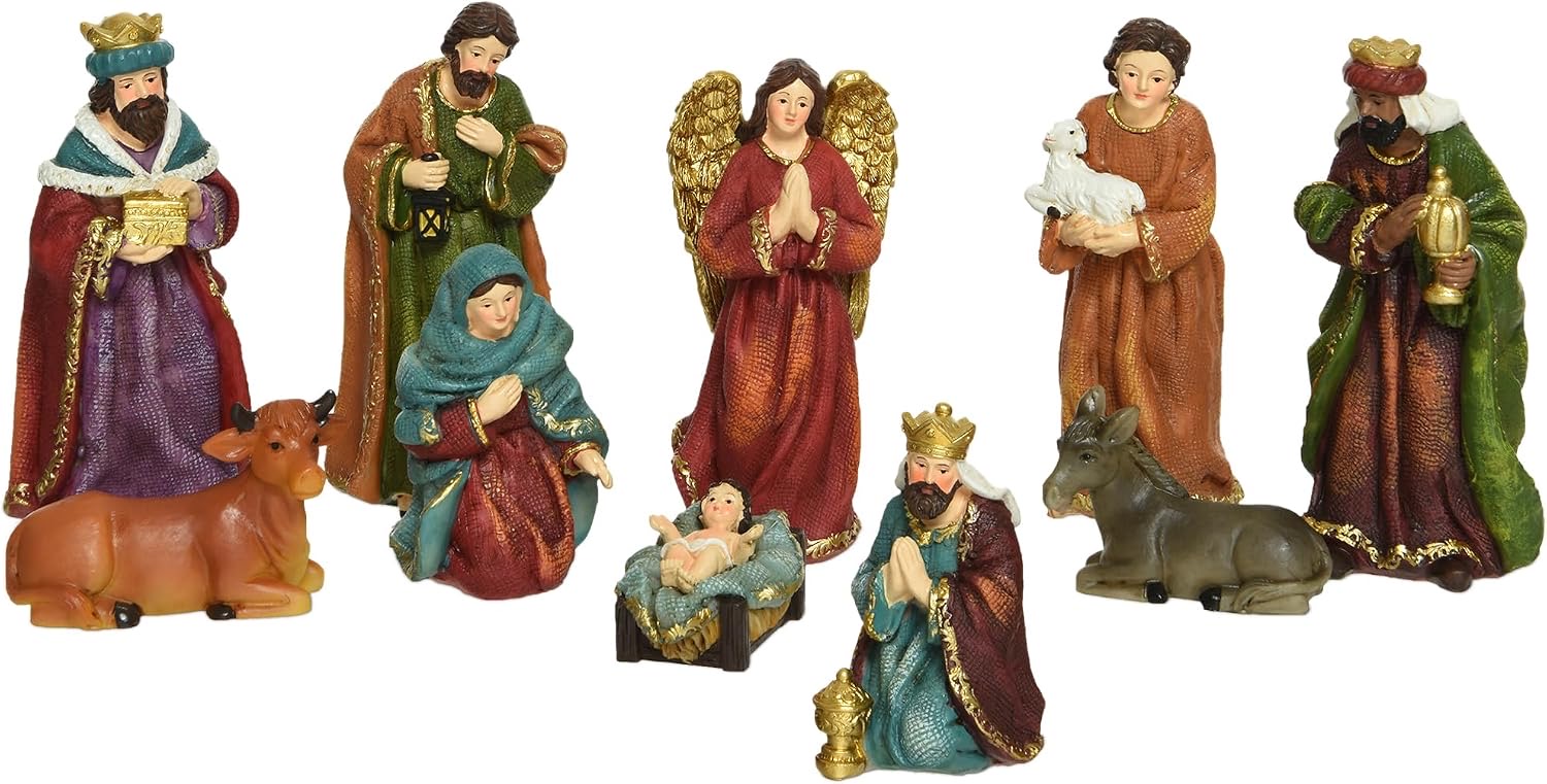 Spetebo Krippenfiguren handbemalt, 10 Stück, 11 cm