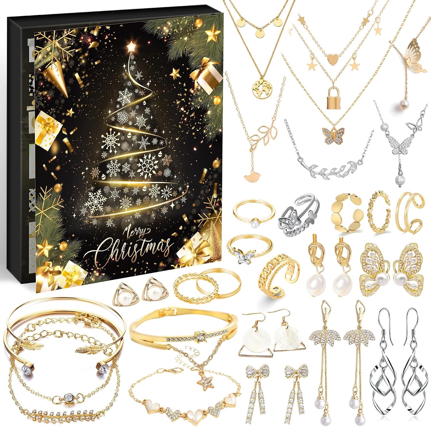 ImnBest Schmuck-Adventskalender Schwarz/Gold