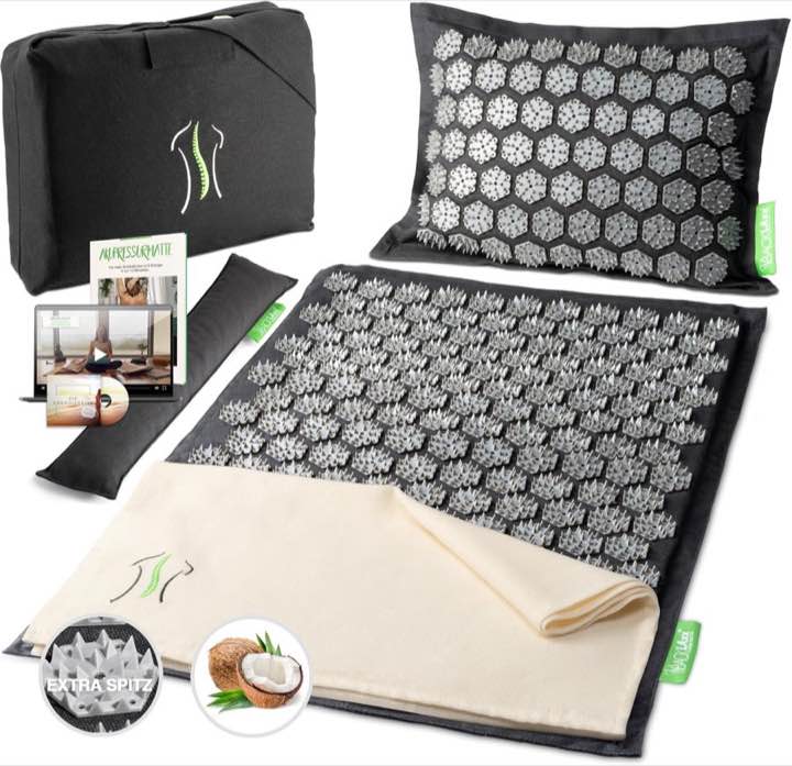 BACKLAXX® Akupressurmatte Set mit Kissen, Akupunktur-Matte für Erfahrene