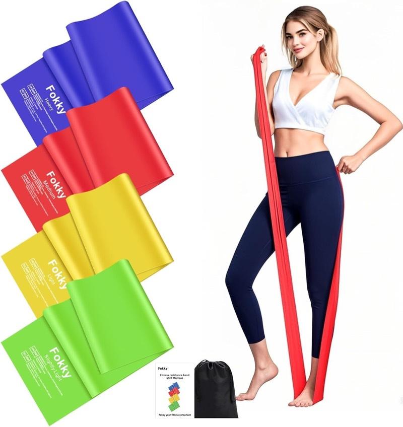 Fokky Fitnessbänder 4er-Set, 2M Resistance Bands, Gymnastikband mit 4 Stufen