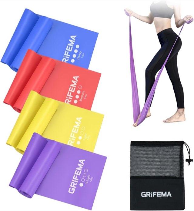 GRIFEMA 4er Fitnessbänder, Gymnastikband mit 4 Stufen, 1.8M Resistance Band