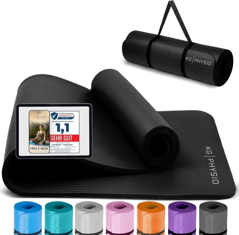 KG PHYSIO Yogamatte rutschfest und gepolstert, 8 mm, 183 x 60 cm, mit Tragegurt
