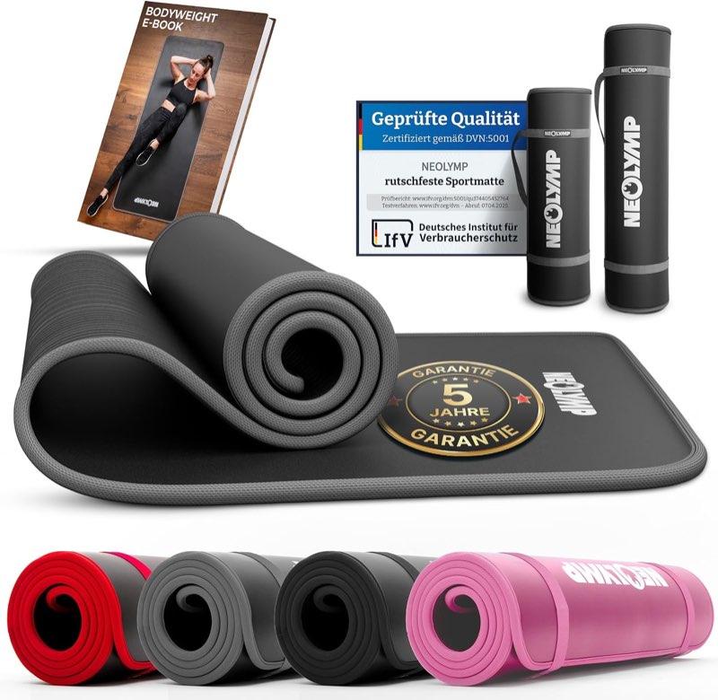 NEOLYMP extra dicke und rutschfeste Fitnessmatte mit Fitness E-Book und Tragegurt