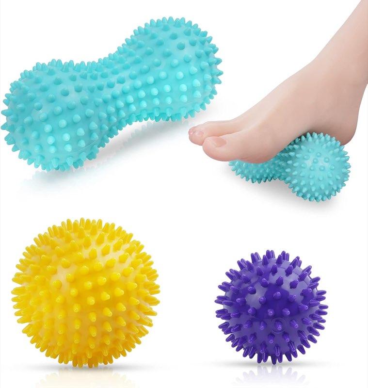 URAQT Massagebälle Faszienball, 3er Set Igelball Set, Spiked Massage Ball Hart, Massagebälle mit Noppen, für Rücken Beine Füße Hände