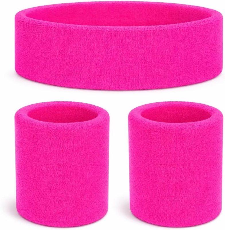 Schweißband- und Stirnband-Set pink, 80er