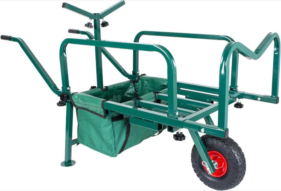 Relaxdays Angelwagen Transportwagen, Lastenkarre mit Tasche, HBT 65×145×55 cm