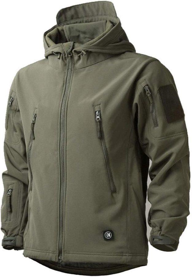 MakingDa wasserdichte Herren-Jacke, lässiger Kapuzenmantel, gefüttert mit Softshell-Fleece, Laufjacke, Jacke im Camouflage-Look, für Arbeit, Angeln, Jagd, Klettern