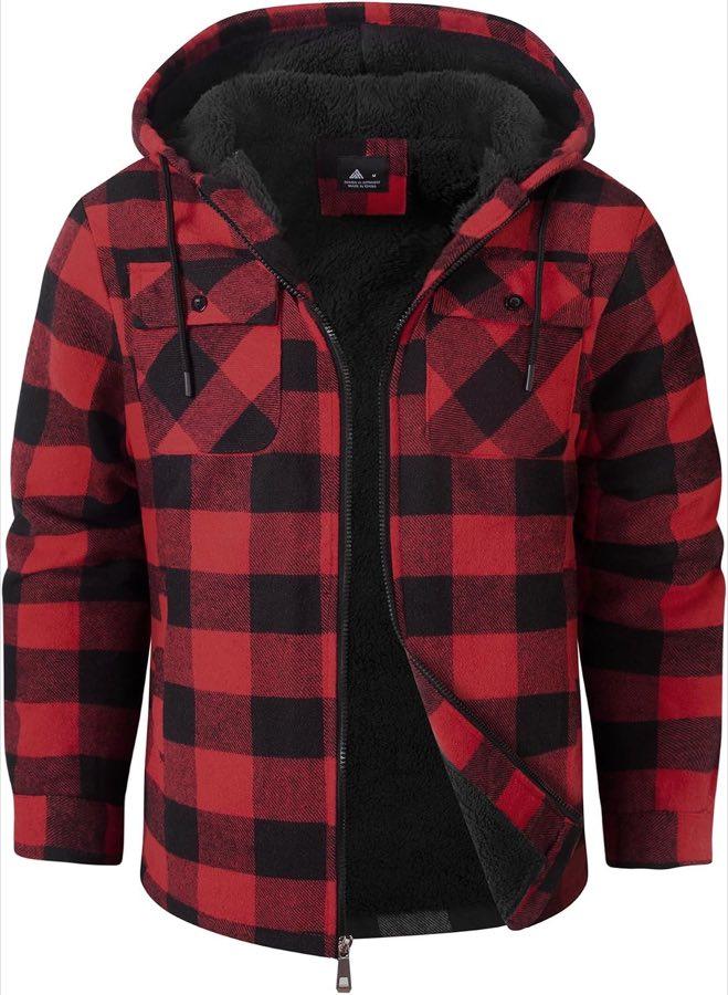 SwissWell Herren Hemdjacke Verdicken Karierts mit Reißverschluss Flanelljacke Plüschfutter Freizeit Gefüttert Kapuzenpullover Männer Winter Hemd Fleece Hoodie Winterjacke mit Taschen