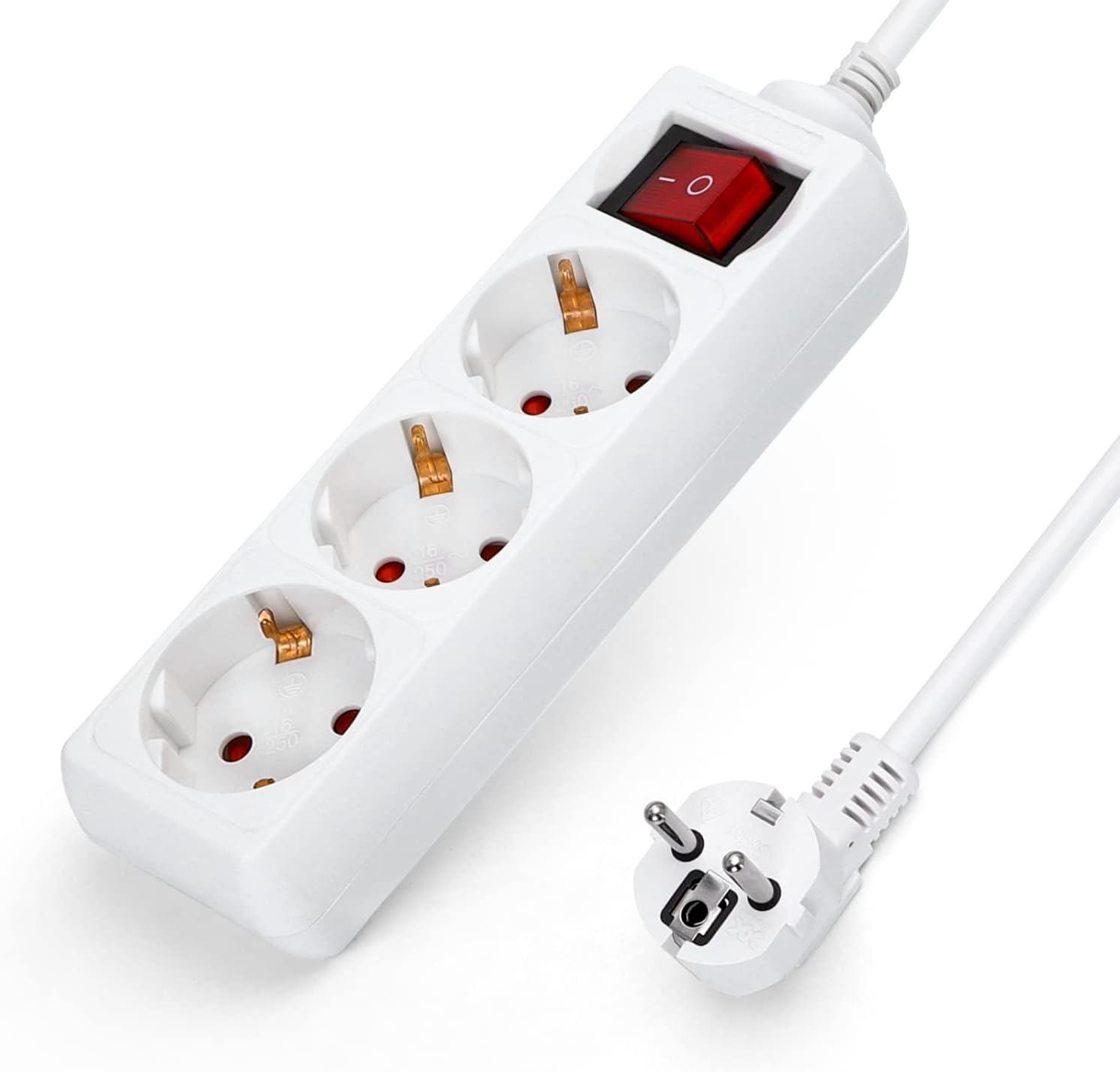 Aigostar 3-Fach mit Schalter, 5 m, weiß