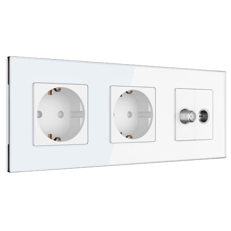 PULSAR Glas 2× Steckdose plus SAT weiß